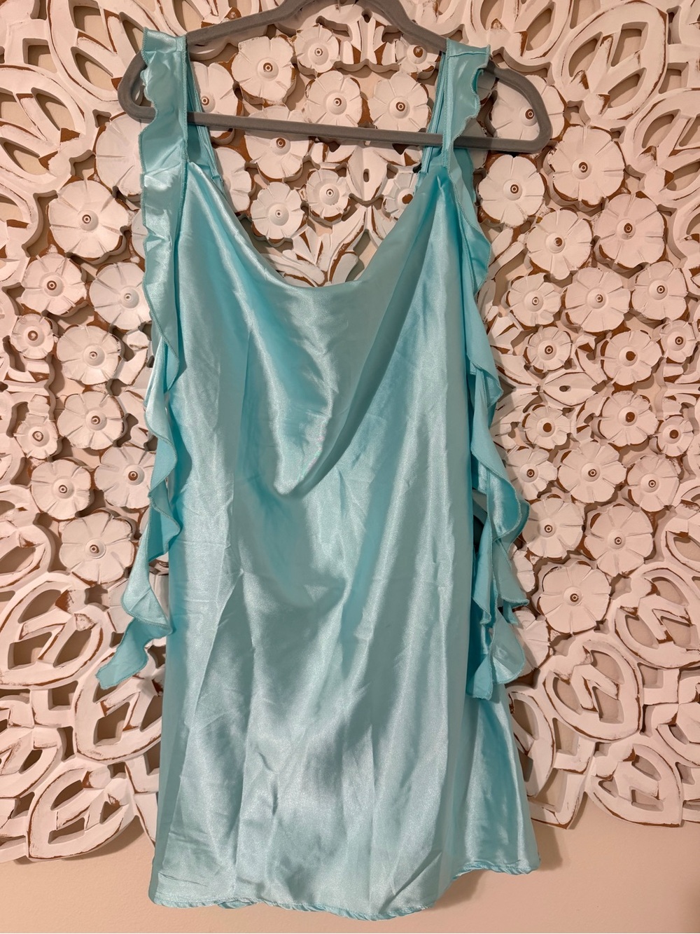 Thirty Thirty Sleeveless Ruffle Satin Dress - Aqua Size Large NWT